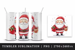 Watercolor cute Santa Claus gnome gift box Christmas hat New Year 20 oz tumbler skinny mug wrap clipart t-shirt sublimation printable design