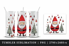 Watercolor cute Santa Claus gnome gift box Christmas tree hat New Year 20 oz tumbler skinny mug wrap clipart t-shirt sublimation printable design