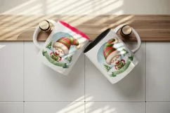 Watercolor cute Santa Claus gnome holding gift Merry Christmas quote print 20 oz tumbler skinny mug wrap clipart t-shirt sublimation printable design