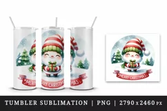 Watercolor cute Santa Claus gnome holding gift Merry Christmas quote print 20 oz tumbler skinny mug wrap clipart t-shirt sublimation printable design