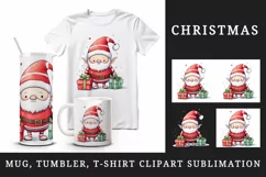 Watercolor cute Santa Claus helper gnome gift box Christmas hat New Year 20 oz tumbler skinny mug wrap clipart t-shirt sublimation printable design
