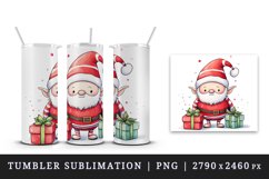 Watercolor cute Santa Claus helper gnome gift box Christmas hat New Year 20 oz tumbler skinny mug wrap clipart t-shirt sublimation printable design