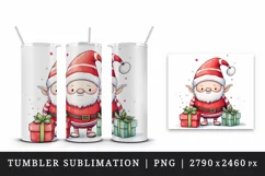 Watercolor cute Santa Claus helper gnome gift box Christmas hat New Year 20 oz tumbler skinny mug wrap clipart t-shirt sublimation printable design