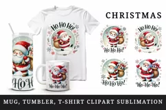 Watercolor cute Santa Claus Ho Ho Ho quote Christmas New Year winter print 20 oz tumbler skinny mug wrap clipart t-shirt sublimation printable design