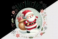 Watercolor cute Santa Claus Ho Ho Ho quote Christmas New Year winter print 20 oz tumbler skinny mug wrap clipart t-shirt sublimation printable design