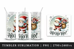Watercolor cute Santa Claus Ho Ho Ho quote Christmas New Year winter print 20 oz tumbler skinny mug wrap clipart t-shirt sublimation printable design