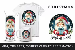 Watercolor cute Santa Claus holding gift quote Christmas New Year winter print tumbler skinny mug wrap clipart t-shirt sublimation printable design