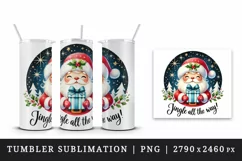 Watercolor cute Santa Claus holding gift quote Christmas New Year winter print tumbler skinny mug wrap clipart t-shirt sublimation printable design