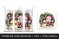 Watercolor cute Santa Claus hot cocoa fireplace Christmas Cheer quote print 20 oz tumbler skinny mug wrap clipart t-shirt sublimation printable design