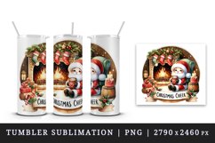 Watercolor cute Santa Claus hot cocoa fireplace Christmas Cheer quote print 20 oz tumbler skinny mug wrap clipart t-shirt sublimation printable design