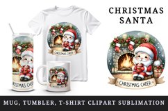 Watercolor cute Santa Claus hot cocoa fireplace Christmas Cheer quote print 20 oz tumbler skinny mug wrap clipart t-shirt sublimation printable design