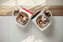 Watercolor cute Santa Claus hot cocoa fireplace Christmas Cheer quote print 20 oz tumbler skinny mug wrap clipart t-shirt sublimation printable design