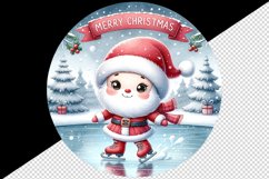 Watercolor cute Santa Claus ice skating pond Merry Christmas quote print 20 oz tumbler skinny mug wrap clipart t-shirt sublimation printable design