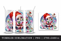 Watercolor cute Santa Claus lights Merry Christmas greeting quote print 20 oz tumbler skinny mug wrap clipart t-shirt sublimation printable design
