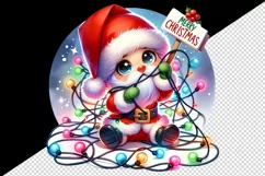 Watercolor cute Santa Claus lights Merry Christmas greeting quote print 20 oz tumbler skinny mug wrap clipart t-shirt sublimation printable design