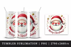 Watercolor cute Santa Claus Merry Christmas quote New Year winter print 20 oz tumbler skinny mug wrap clipart t-shirt sublimation printable design png