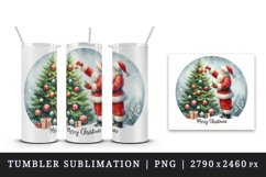 Watercolor cute Santa Claus ornament on tree Merry Christmas quote print 20 oz tumbler skinny mug wrap clipart t-shirt sublimation printable design