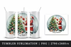 Watercolor cute Santa Claus ornament on tree Merry Christmas quote print 20 oz tumbler skinny mug wrap clipart t-shirt sublimation printable design