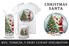 Watercolor cute Santa Claus ornament on tree Merry Christmas quote print 20 oz tumbler skinny mug wrap clipart t-shirt sublimation printable design