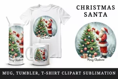 Watercolor cute Santa Claus ornament on tree Merry Christmas quote print 20 oz tumbler skinny mug wrap clipart t-shirt sublimation printable design