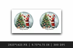Watercolor cute Santa Claus ornament on tree Merry Christmas quote print 20 oz tumbler skinny mug wrap clipart t-shirt sublimation printable design