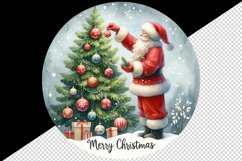 Watercolor cute Santa Claus ornament on tree Merry Christmas quote print 20 oz tumbler skinny mug wrap clipart t-shirt sublimation printable design
