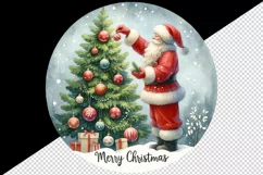 Watercolor cute Santa Claus ornament on tree Merry Christmas quote print 20 oz tumbler skinny mug wrap clipart t-shirt sublimation printable design