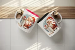 Watercolor cute Santa Claus reading long list of names Christmas print 20 oz tumbler skinny mug wrap clipart t-shirt sublimation printable design