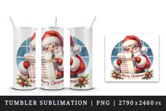 Watercolor cute Santa Claus reading long list of names Christmas print 20 oz tumbler skinny mug wrap clipart t-shirt sublimation printable design