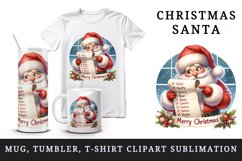 Watercolor cute Santa Claus reading long list of names Christmas print 20 oz tumbler skinny mug wrap clipart t-shirt sublimation printable design