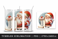 Watercolor cute Santa Claus reading long list of names Christmas print 20 oz tumbler skinny mug wrap clipart t-shirt sublimation printable design
