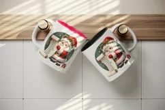 Watercolor cute Santa Claus reading long list of names Christmas print 20 oz tumbler skinny mug wrap clipart t-shirt sublimation printable design