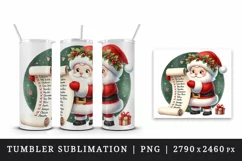 Watercolor cute Santa Claus reading long list of names Christmas print 20 oz tumbler skinny mug wrap clipart t-shirt sublimation printable design
