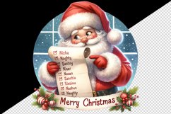 Watercolor cute Santa Claus reading long list of names Christmas print 20 oz tumbler skinny mug wrap clipart t-shirt sublimation printable design