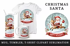 Watercolor cute Santa Claus reindeer Happy Holidays Christmas quote print 20 oz tumbler skinny mug wrap clipart t-shirt sublimation printable design