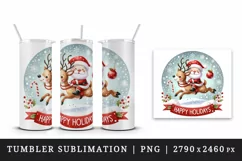 Watercolor cute Santa Claus reindeer Happy Holidays Christmas quote print 20 oz tumbler skinny mug wrap clipart t-shirt sublimation printable design
