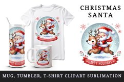 Watercolor cute Santa Claus reindeer Happy Holidays Christmas quote print 20 oz tumbler skinny mug wrap clipart t-shirt sublimation printable design