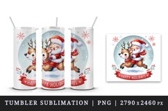 Watercolor cute Santa Claus reindeer Happy Holidays Christmas quote print 20 oz tumbler skinny mug wrap clipart t-shirt sublimation printable design