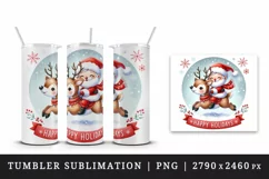 Watercolor cute Santa Claus reindeer Happy Holidays Christmas quote print 20 oz tumbler skinny mug wrap clipart t-shirt sublimation printable design
