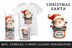 Watercolor cute Santa Claus stuck in chimney Merry Christmas quote print 20 oz tumbler skinny mug wrap clipart t-shirt sublimation printable design