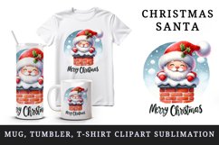 Watercolor cute Santa Claus stuck in chimney Merry Christmas quote print 20 oz tumbler skinny mug wrap clipart t-shirt sublimation printable design