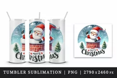 Watercolor cute Santa Claus stuck in chimney Merry Christmas quote print 20 oz tumbler skinny mug wrap clipart t-shirt sublimation printable design