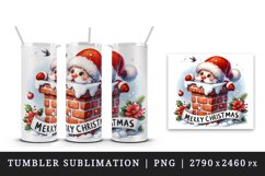Watercolor cute Santa Claus stuck in chimney Merry Christmas quote print 20 oz tumbler skinny mug wrap clipart t-shirt sublimation printable design