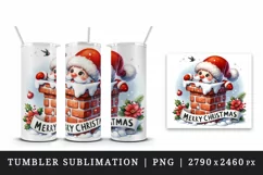 Watercolor cute Santa Claus stuck in chimney Merry Christmas quote print 20 oz tumbler skinny mug wrap clipart t-shirt sublimation printable design