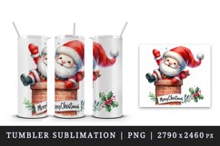 Watercolor cute Santa Claus stuck in chimney Merry Christmas quote print 20 oz tumbler skinny mug wrap clipart t-shirt sublimation printable design