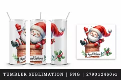 Watercolor cute Santa Claus stuck in chimney Merry Christmas quote print 20 oz tumbler skinny mug wrap clipart t-shirt sublimation printable design