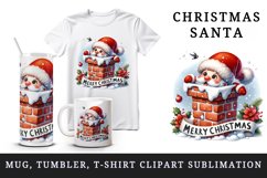 Watercolor cute Santa Claus stuck in chimney Merry Christmas quote print 20 oz tumbler skinny mug wrap clipart t-shirt sublimation printable design