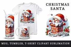 Watercolor cute Santa Claus stuck in chimney Merry Christmas quote print 20 oz tumbler skinny mug wrap clipart t-shirt sublimation printable design