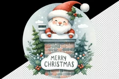 Watercolor cute Santa Claus stuck in chimney Merry Christmas quote print 20 oz tumbler skinny mug wrap clipart t-shirt sublimation printable design