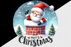 Watercolor cute Santa Claus stuck in chimney Merry Christmas quote print 20 oz tumbler skinny mug wrap clipart t-shirt sublimation printable design